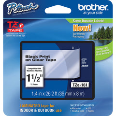 Brother TZe161 Laminated Tape for P-Touch Labelers (Black on Clear, 1.4" x 26.2')