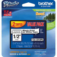 Brother TZe231 Laminated Tape for P-Touch Labelers 2-Pack (Black on White, 0.47" x 26.2')