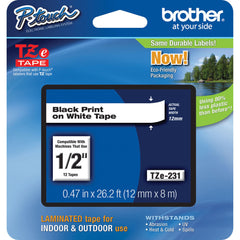 Brother TZe231 Laminated Tape for P-Touch Labelers (Black on White, 0.47" x 26.2')