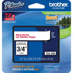 Brother TZe242 Laminated Tape for P-Touch Labelers (Red on White, 0.7" x 26.2')