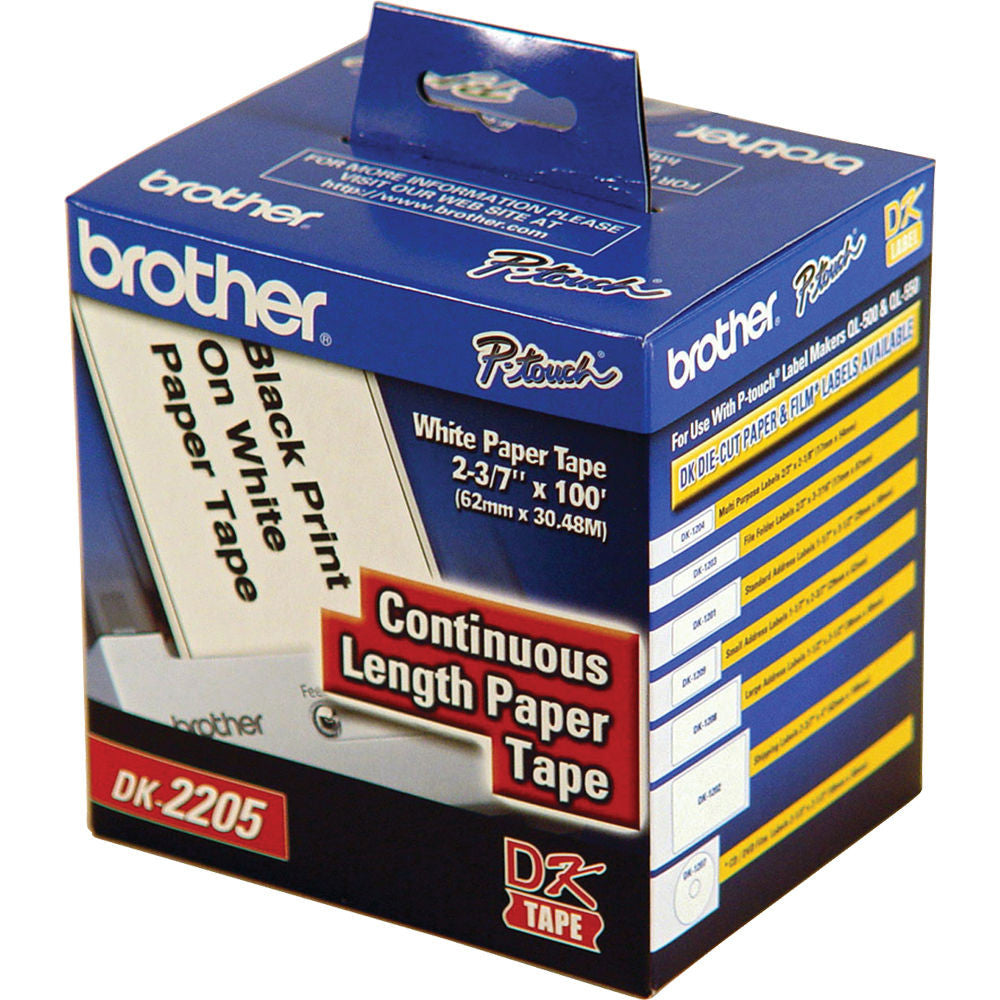 Brother DK2205 Black/White Continuous Length Paper Tape - 2.4" x 100'