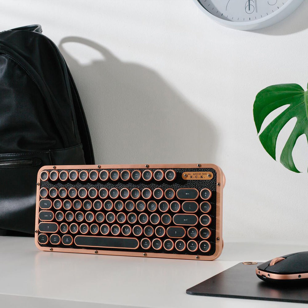 AZIO Artisan Retro Compact Keyboard (Black Leather / Copper-Brushed Frame)