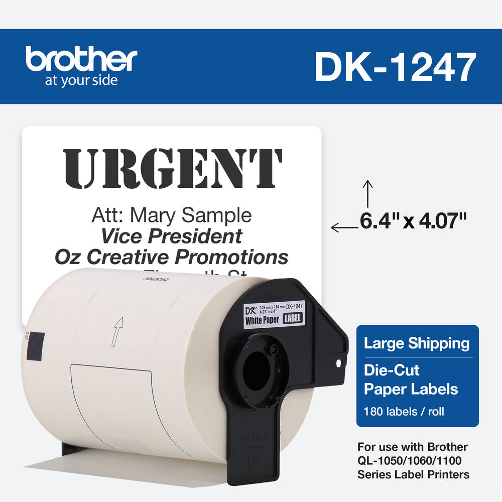 Brother DK1247 Large Shipping White Paper Labels (180 Labels, 4.07 x 6.4")