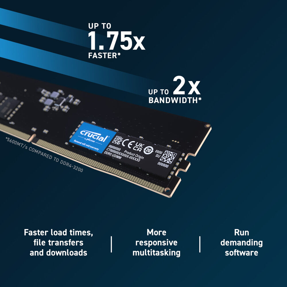Crucial 32GB Desktop DDR5 5200 MHz UDIMM Memory Kit (2 x 16GB)
