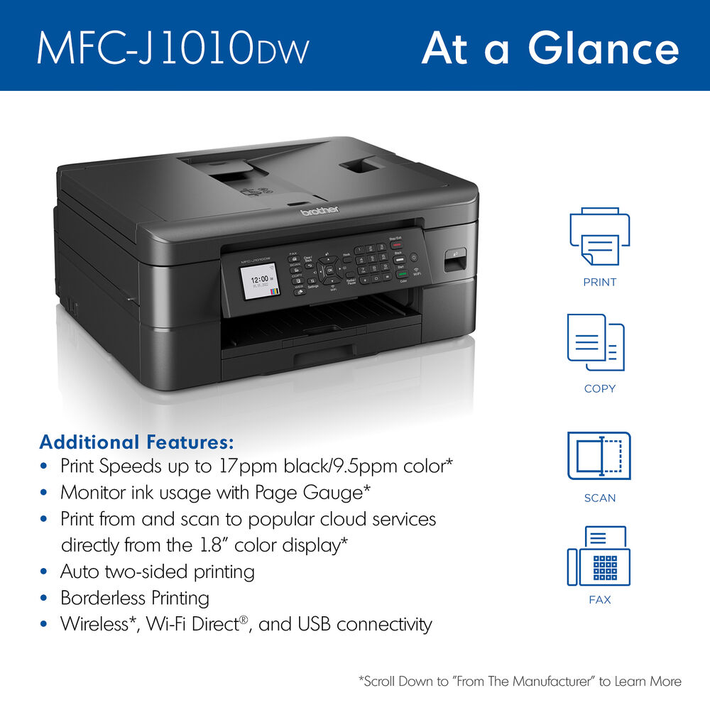 Brother MFC-J1010DW Wireless Inkjet All-in-One Color Printer