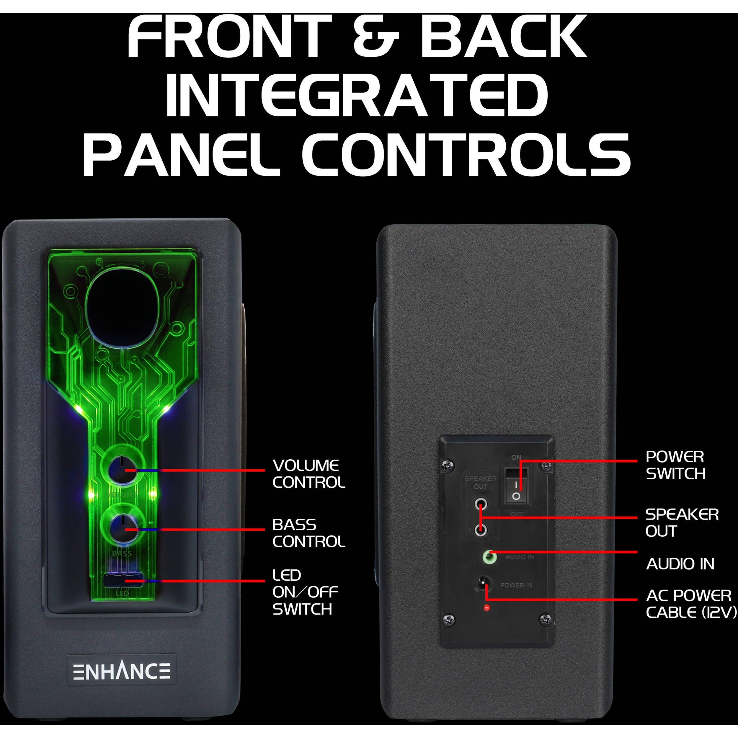 Enhance SB 2.1 Computer Speakers with Subwoofer (Green LED)