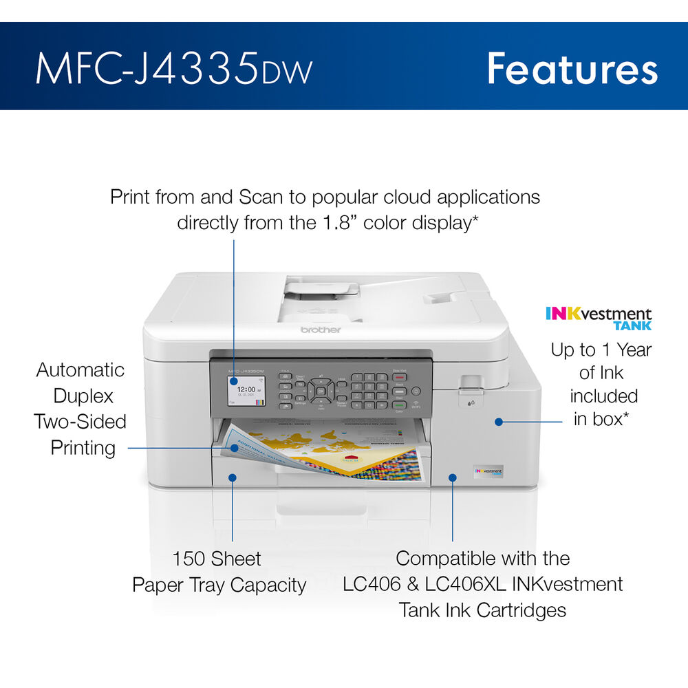 Brother MFC-J4335DW INKvestment Tank All-in-One Color Inkjet Printer
