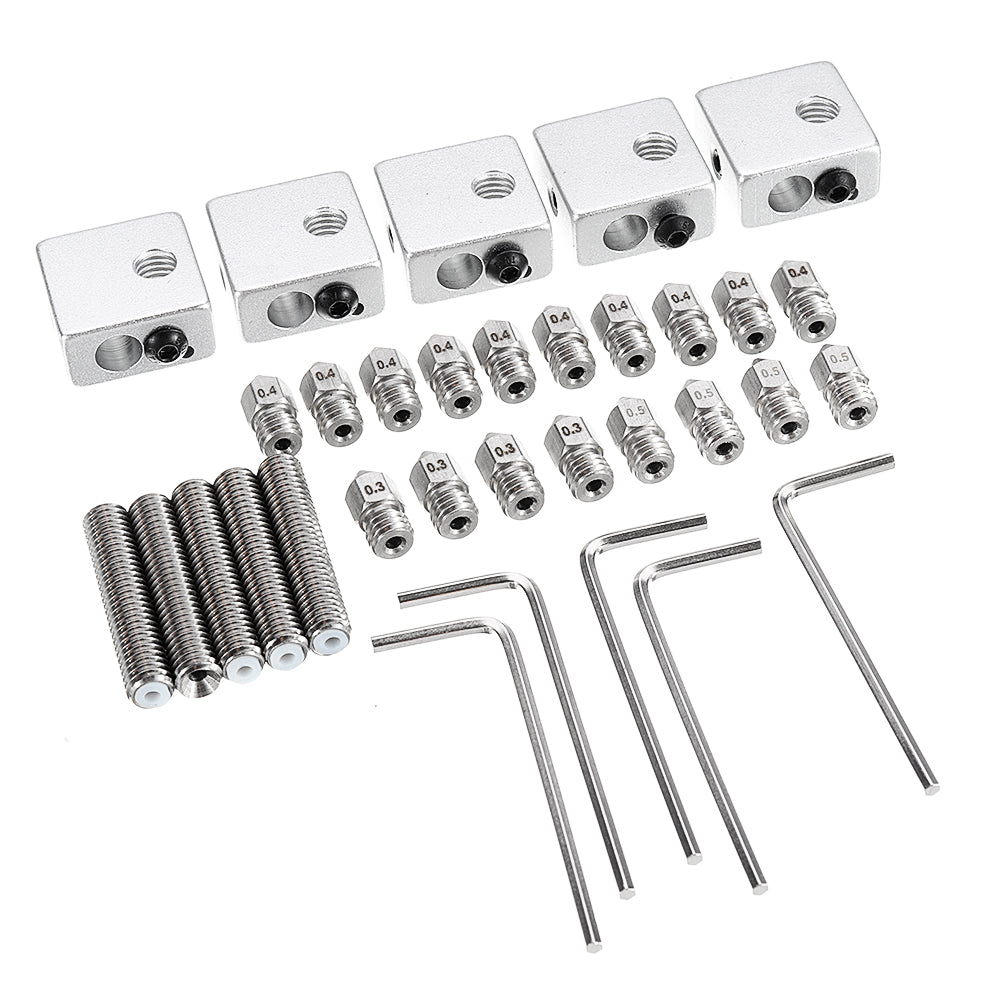 0.3&0.4&0.5mm Stainless Steel Nozzle + Aluminum Heating Block + M6-30mm Nozzle Throat + L-type Wrench Kit for 1.75mm Filament