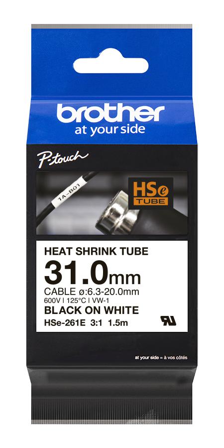 Brother HSE261E HSE261E Wire Marker Heat Shrinkable Sleeve Blank (No Legend) White 1.5m x 31mm 20 mm New
