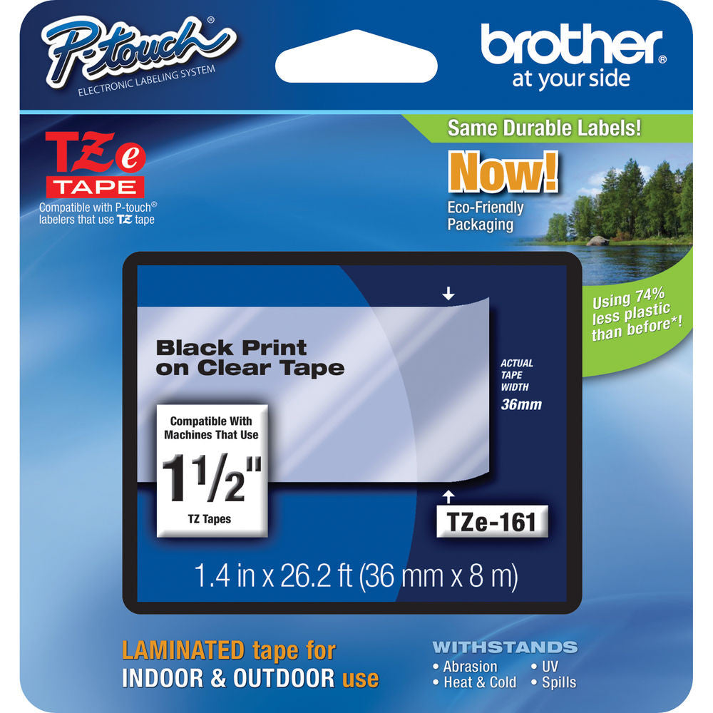 Brother TZe161 Laminated Tape for P-Touch Labelers (Black on Clear, 1.4" x 26.2')