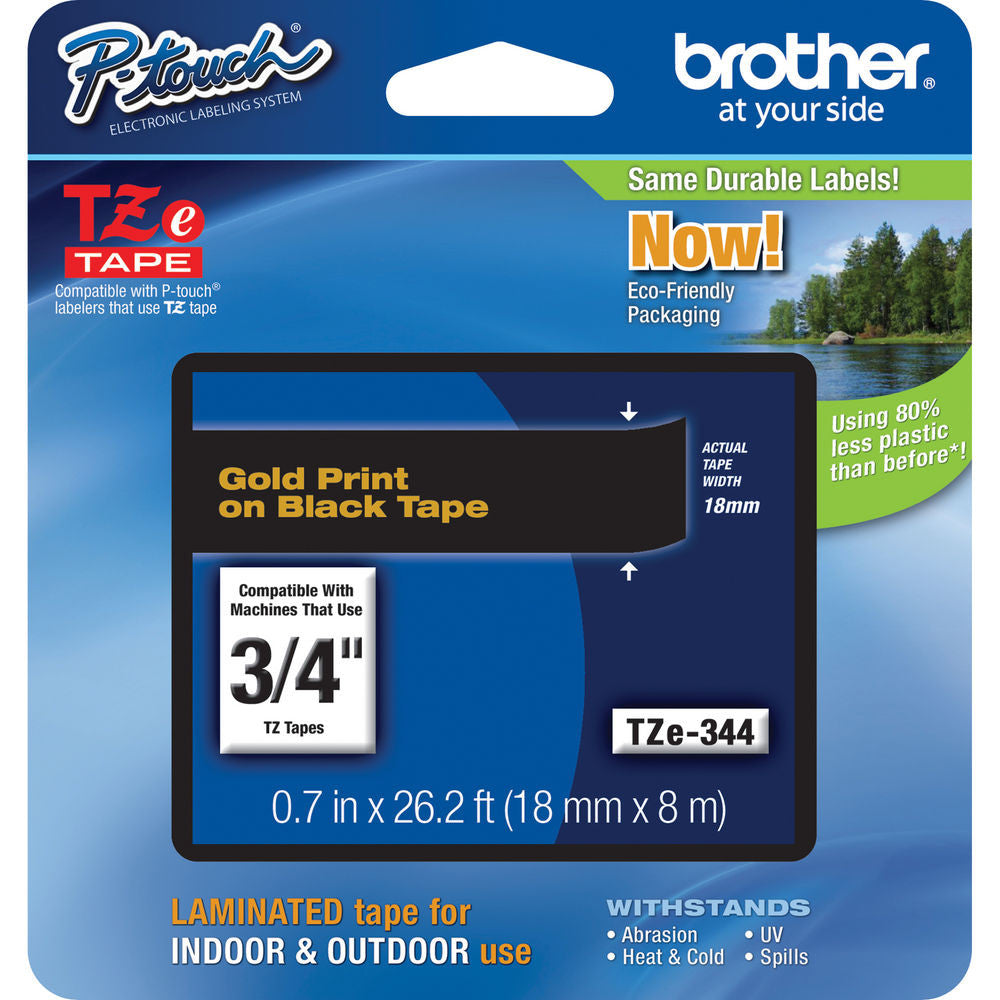 Brother TZe344 Laminated Tape for P-Touch Labelers (Gold on Black, 0.7" x 26.2')