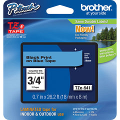 Brother TZe541 Laminated Tape for P-Touch Labelers (Black on Blue, 0.7" x 26.2')