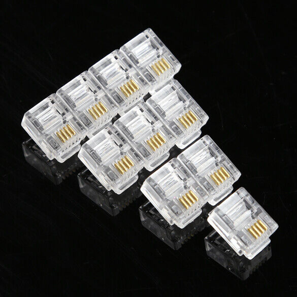 #QZO 100X 4Pin RJ11 RJ-11 6P4C Modular Phone Crystal Connector