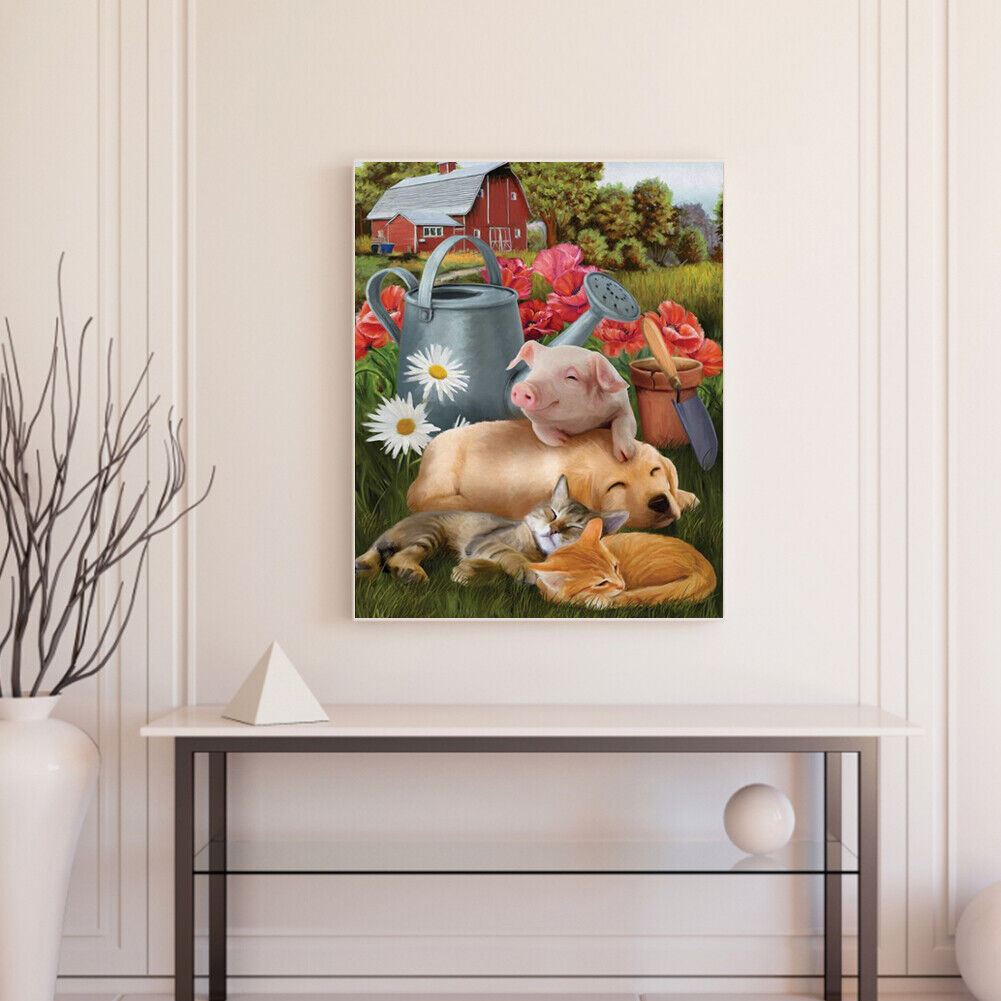 #A Farm Animals Oil Paint By Numbers Kit DIY Acrylic Painting on Canvas Frameles
