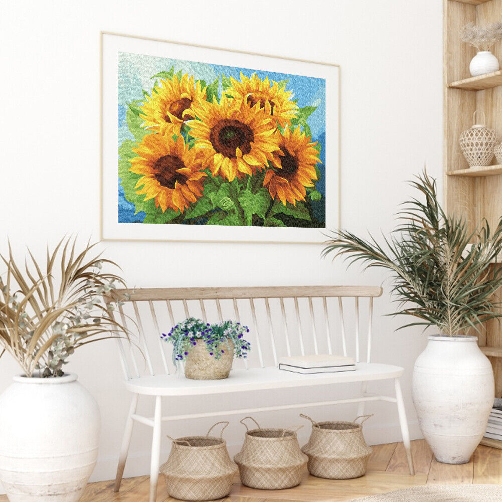 #A Tulip/Sunflower Oil Paint By Numbers DIY Handpainted Home Decoration Unfram