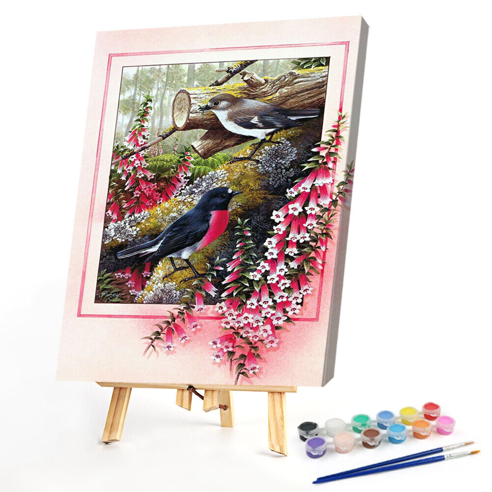 #A Flower Bird Oil Paint By Numbers Kit DIY Drawing Picture for Adults Home Deco