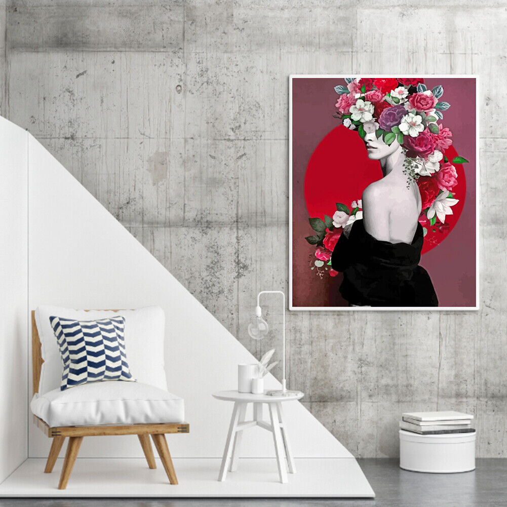 #A Girl with Flower Oil Paint By Numbers Kit DIY Acrylic Painting on Canvas Pi