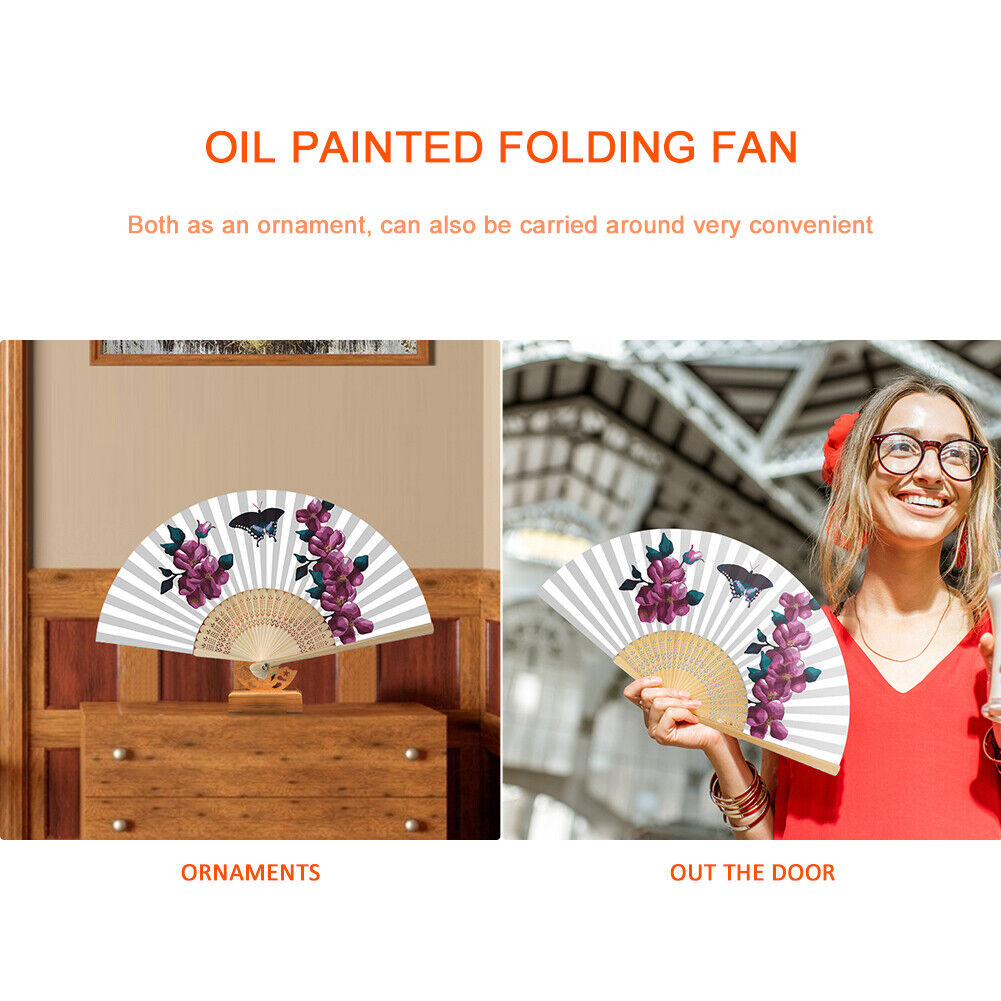 #A Oil Paint Folding Fan By Numbers DIY Butterfly Orchid Painted Art Craft Han