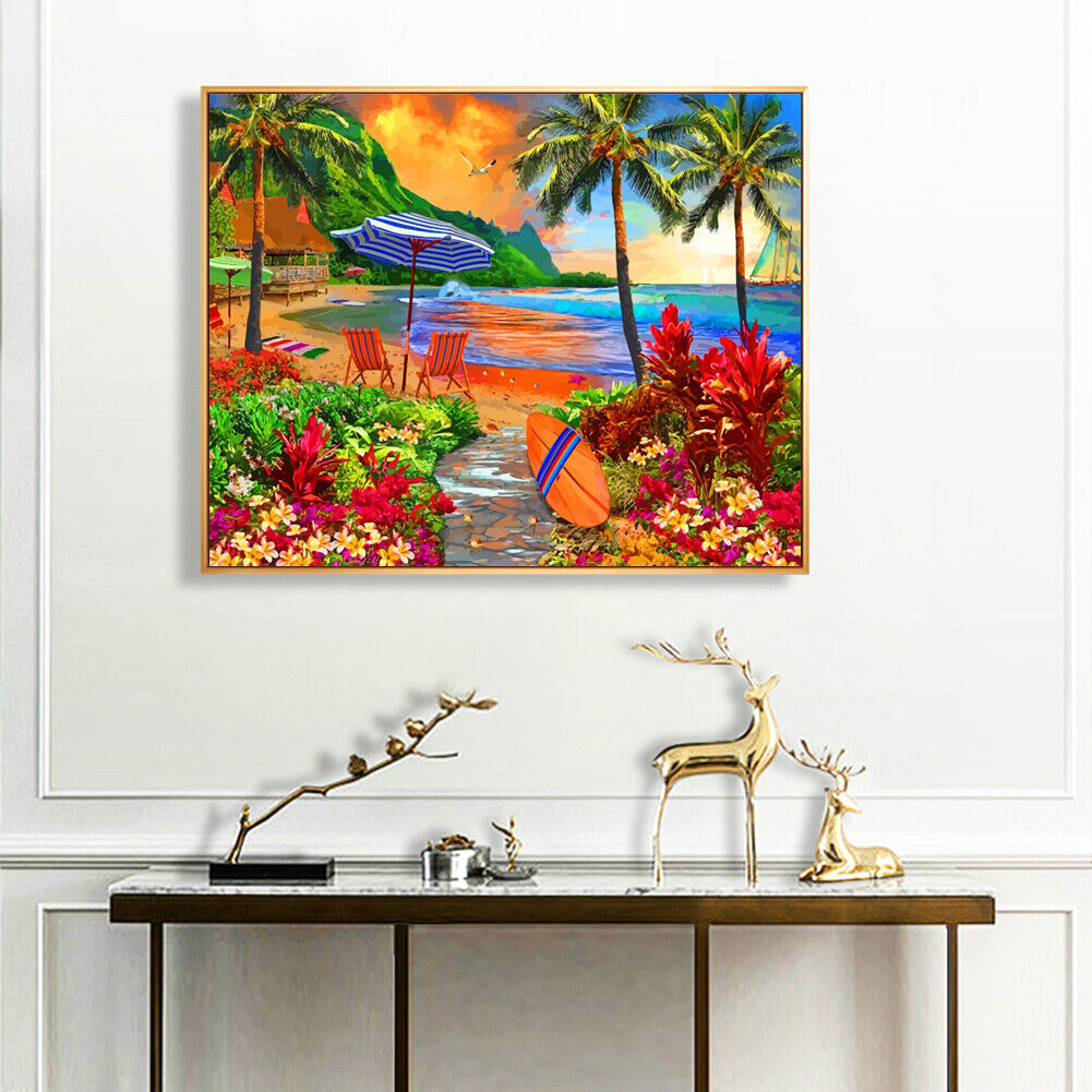 #A Seaside Scenery Oil Paint By Number Kit DIY Acrylic Painting on Canvas Fram