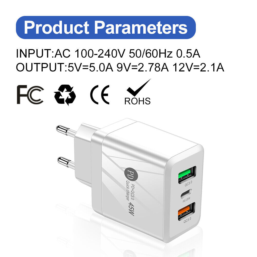 #A PD 25W + Dual QC3.0 Mobile Phone Wall Charging Chargers for Phone 13 Pro Xiao