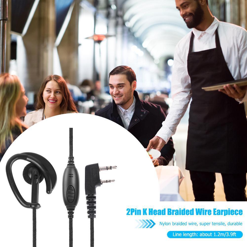 1.2m 2Pin Earpiece Headset PTT with Mic Ear Hook Interphone Earphone for Kenwood