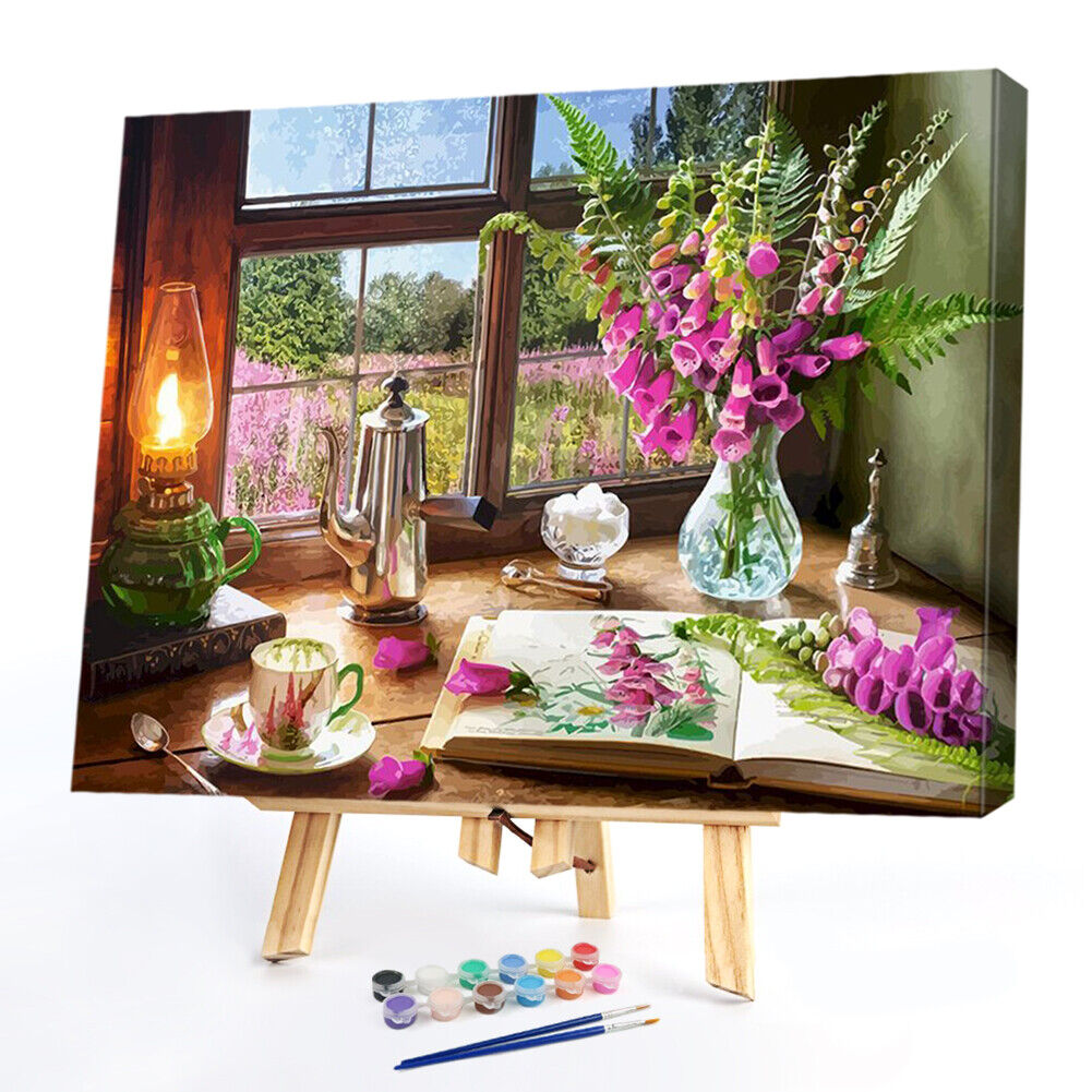 #A Table Flower Oil Paint By Numbers Kit DIY Drawing Picture for Adults Home D