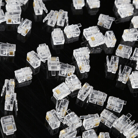 #QZO 100X 4Pin RJ11 RJ-11 6P4C Modular Phone Crystal Connector