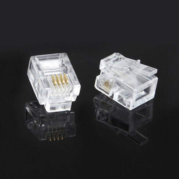#QZO 100X 4Pin RJ11 RJ-11 6P4C Modular Phone Crystal Connector