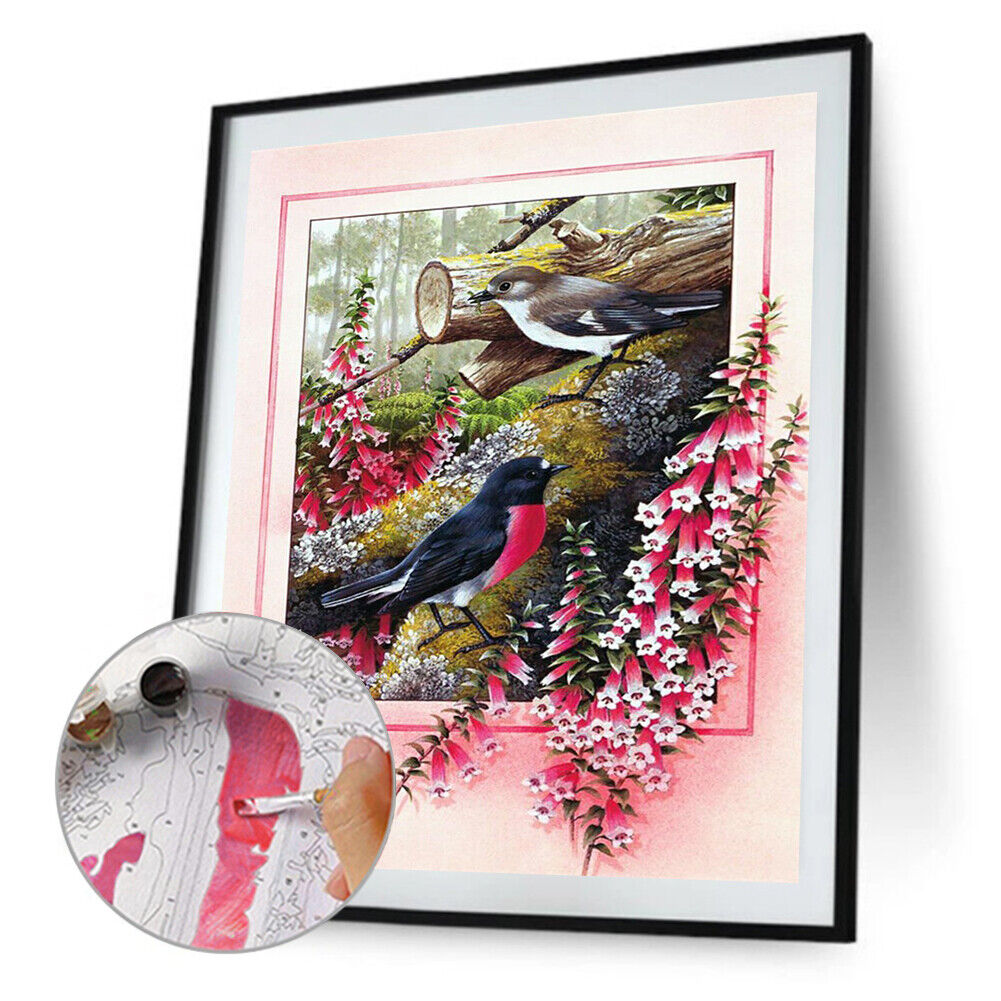 #A Flower Bird Oil Paint By Numbers Kit DIY Drawing Picture for Adults Home Deco