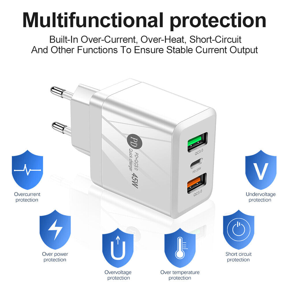 #A PD 25W + Dual QC3.0 Mobile Phone Wall Charging Chargers for Phone 13 Pro Xiao