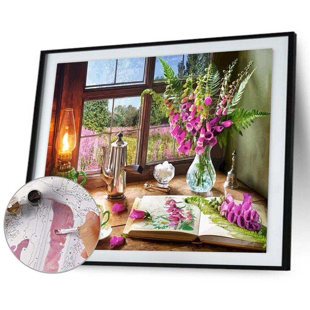 #A Table Flower Oil Paint By Numbers Kit DIY Drawing Picture for Adults Home D