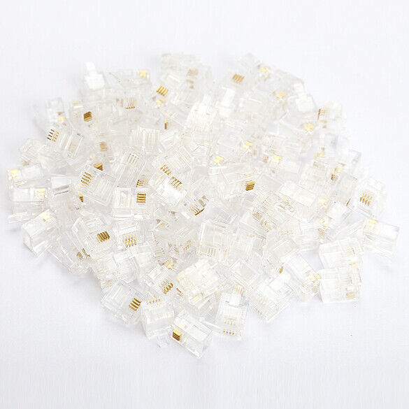 #QZO 100X 4Pin RJ11 RJ-11 6P4C Modular Phone Crystal Connector